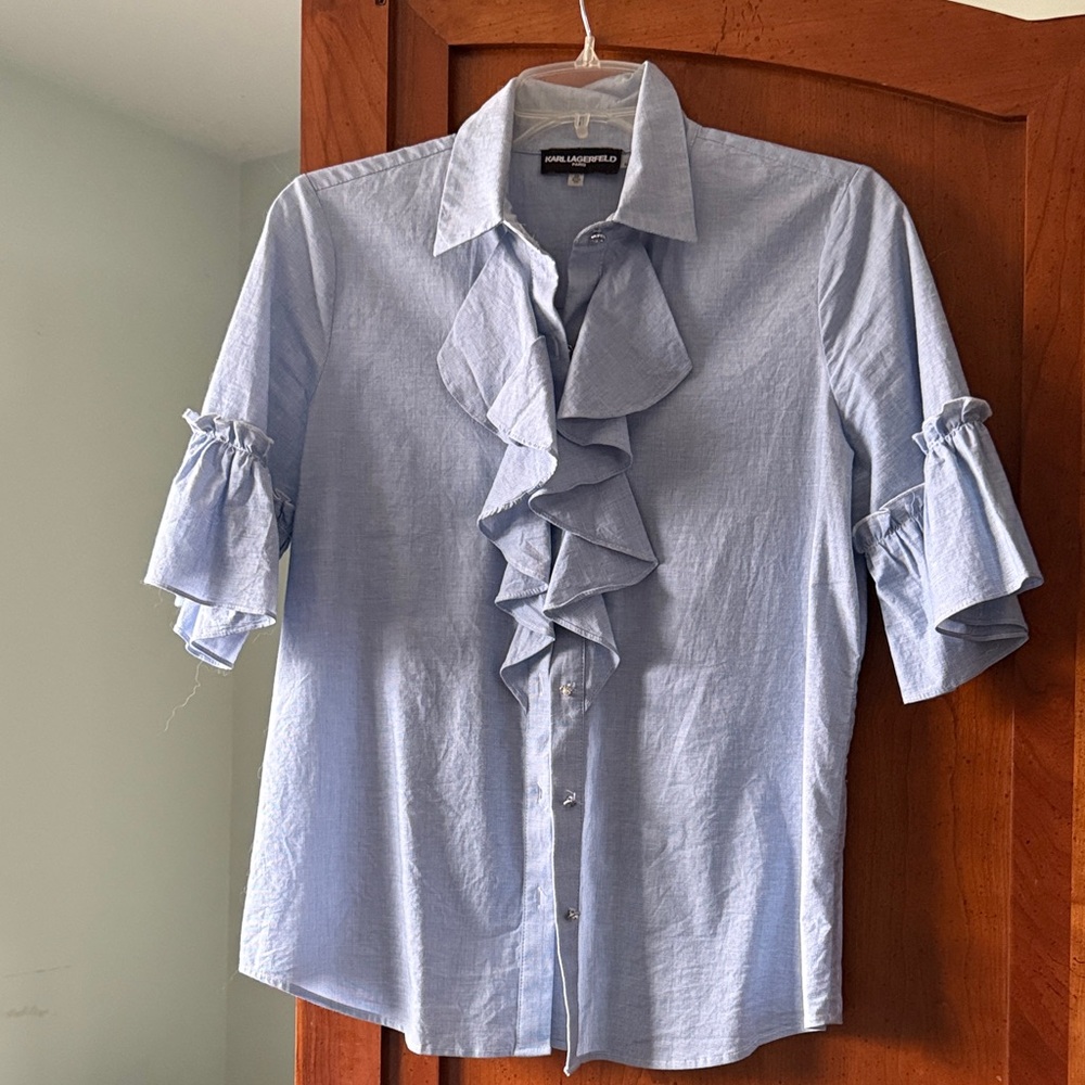 Karl Lagerfeld Sky Blue Ruffle Shirt